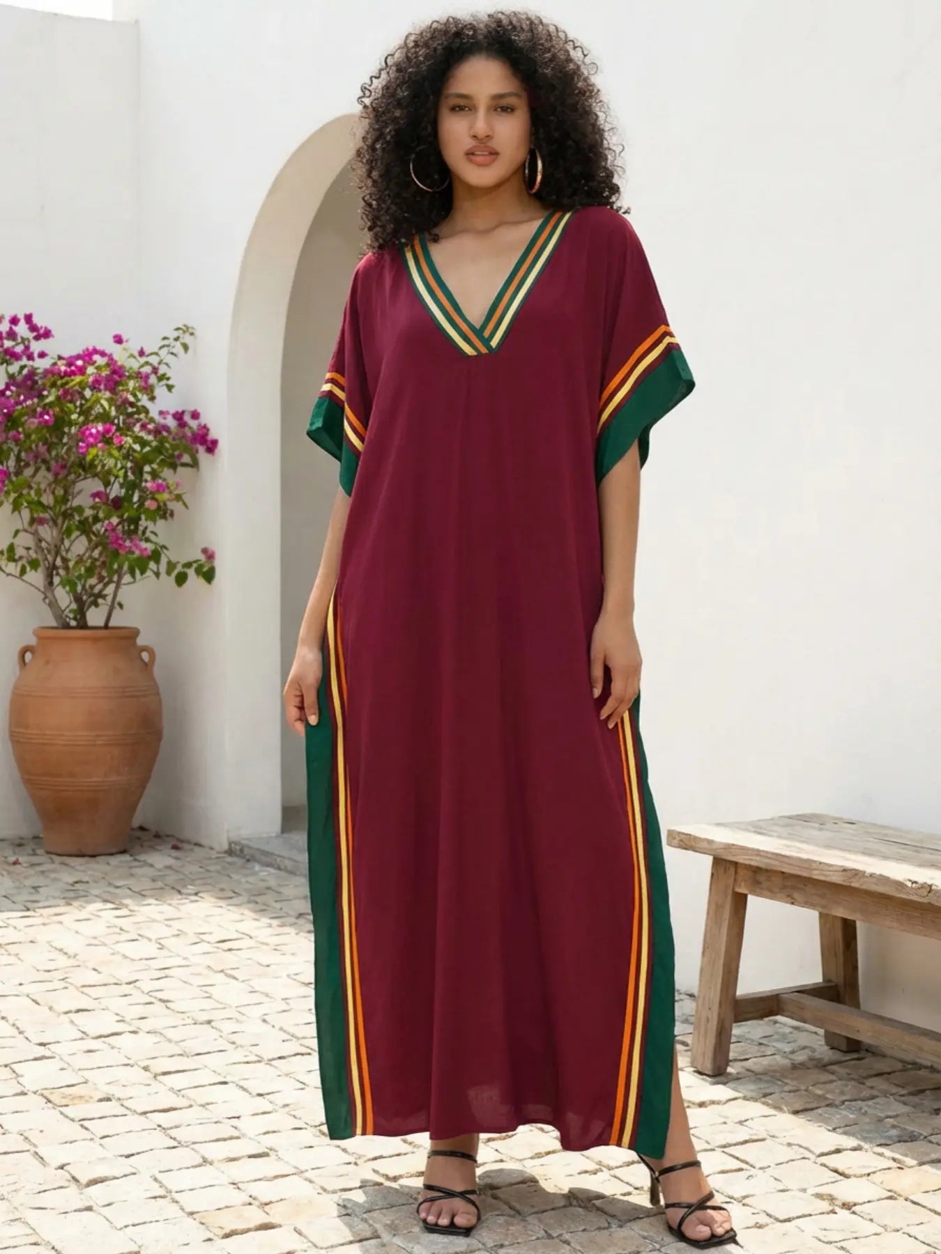 Robe longue décontractée pour femme Kaftan Oversize Chic Bohème Robe de maison Vêtements de plage Maillot de bain Cache-maillot Vêtement d'intérieur Bohème Été Vacances