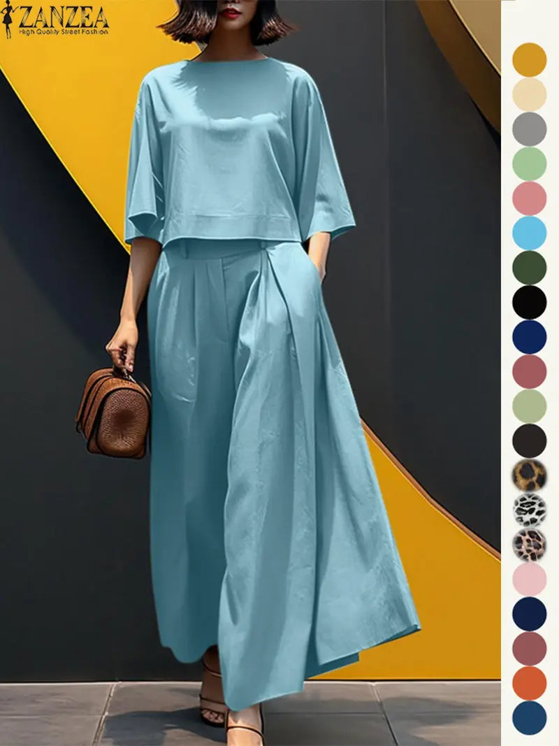 Ensemble deux pièces haut et pantalon large pour femme, haut et pantalon décontractés, mode minimaliste, confortables, à manches trois quarts, pour tous les jours en extérieur, vêtements pour femmes toutes saisons