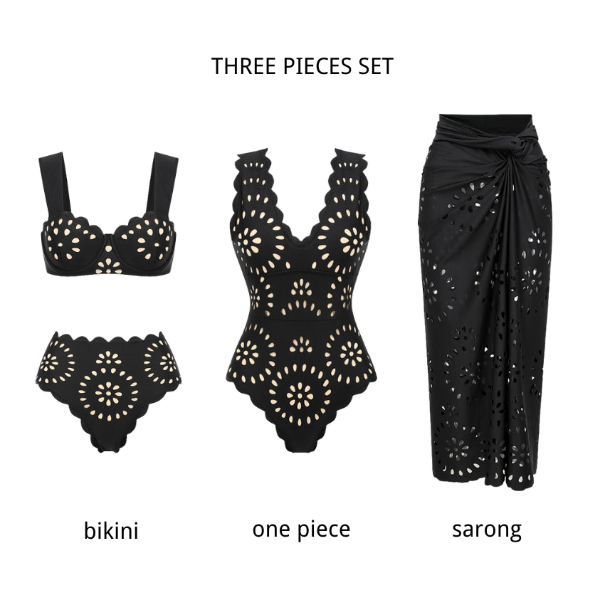 Ensemble(s) maillot de bain noir ajouré à armatures