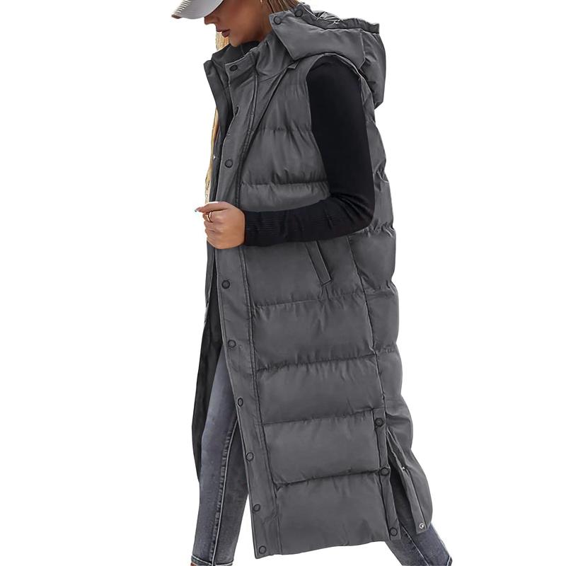 Gilet long matelassé pour femme avec capuche matelassée et fermeture boutonnée pour manteau d'hiver 2025 - Hauts, Vêtements pour femmes