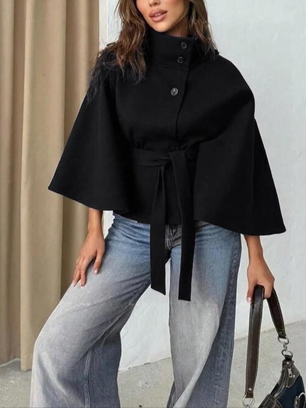 Manteau cape en laine uni à boucle pour femme, vêtement d'extérieur décontracté pour l'automne et l'hiver, chic pour les sorties quotidiennes, vestes