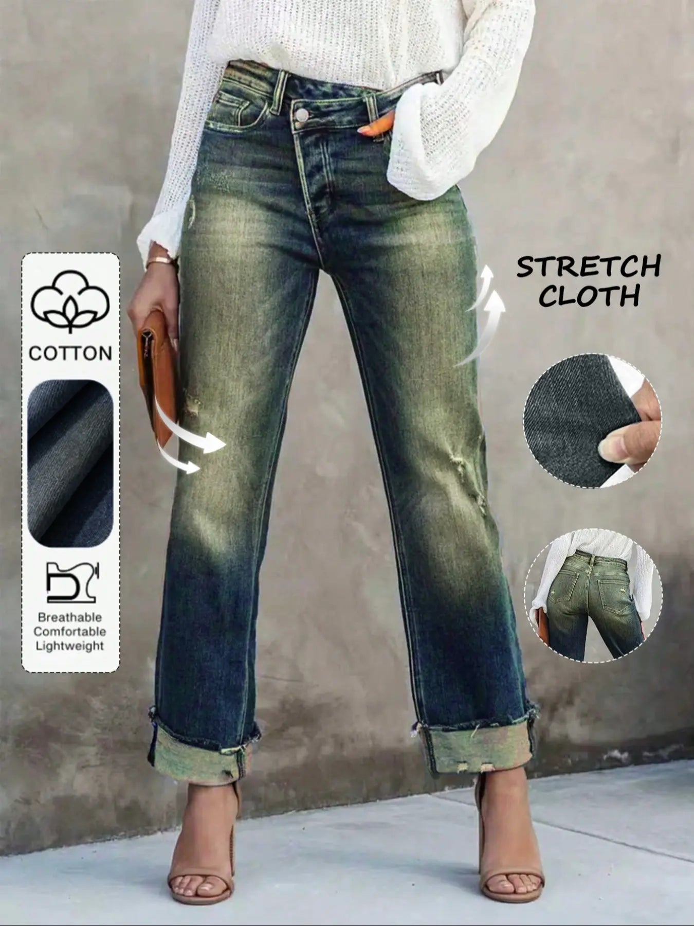 Jean uni pour femme, pantalon en denim décontracté et confortable pour le quotidien, bas pour femme toutes saisons