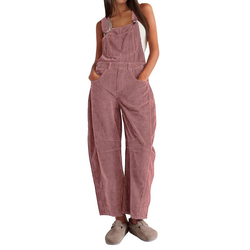 Salopette en velours côtelé pour femmes, pantalon large à bretelles en velours côtelé, combinaison ample réglable avec poches