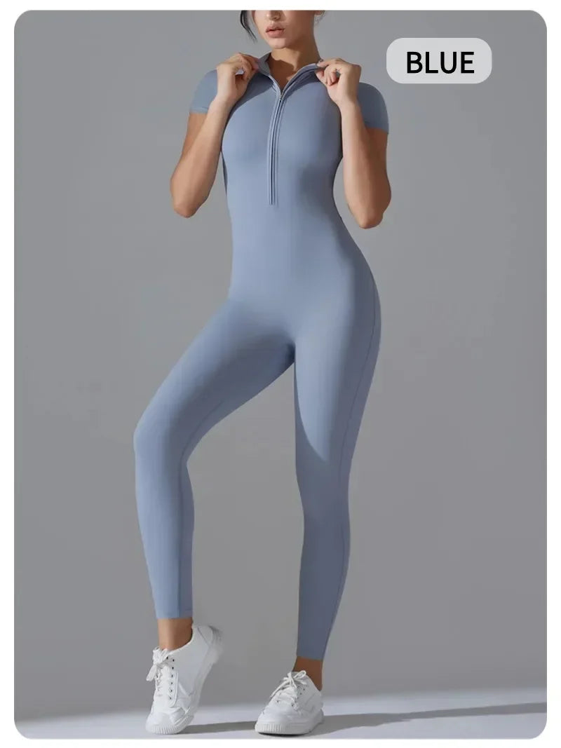 Combinaison de fitness sexy pour femmes, moulante avec fermeture éclair, pantalon de sport, leggings de sport pour femmes, fitness