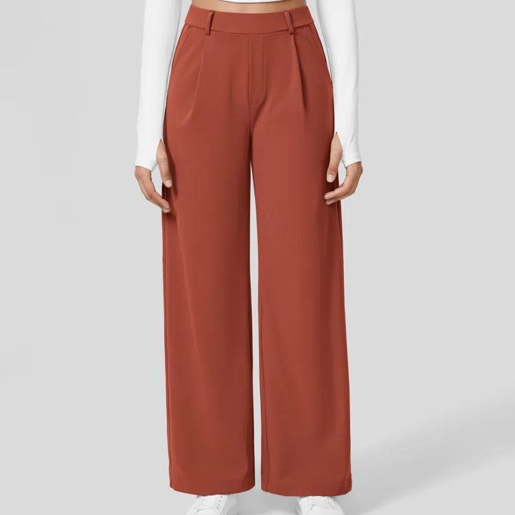 Pantalon de travail droit taille haute avec poches, Tenues d'affaires décontractées pour femmes, Vêtements de sport et de plein air pour femmes