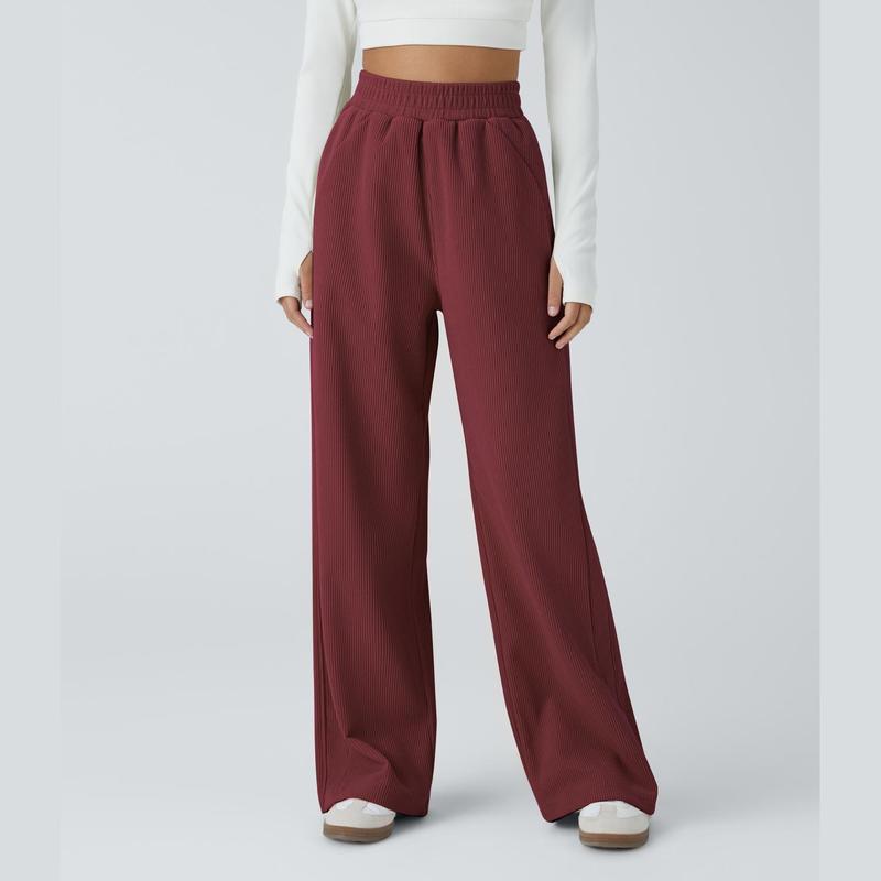 Pantalon décontracté en velours côtelé, coupe droite, taille haute, avec poches latérales