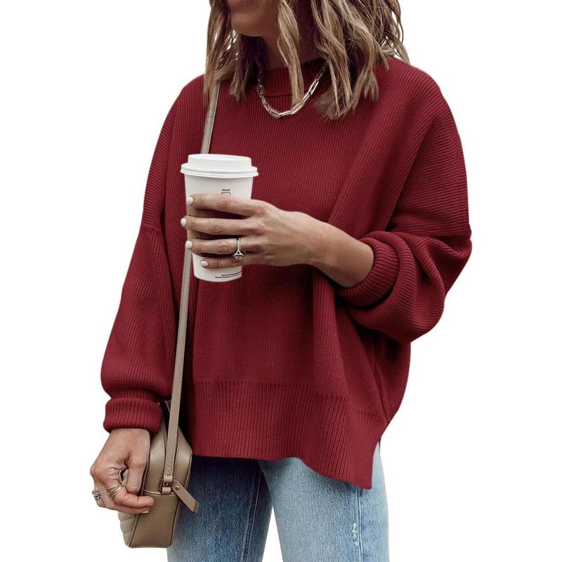 Pull Tunique Oversize Femme, Ample, Manches Longues, Tricot Côtelé, Fentes Latérales