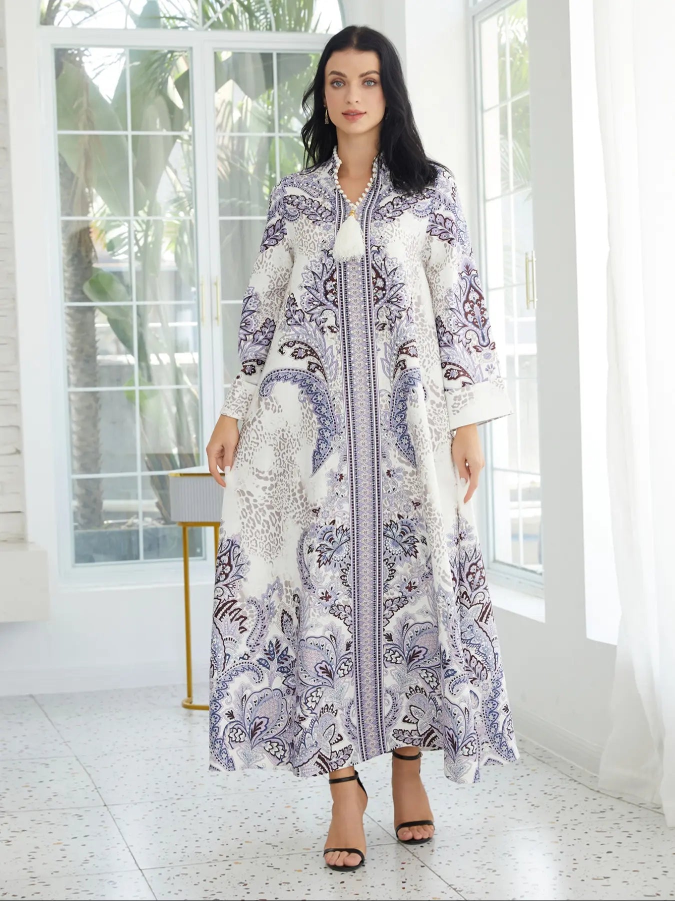 Robe longue à col en V pour femme, djellaba trapèze ample toutes saisons, tissu extensible doux 75D, vêtement arabe élégant
