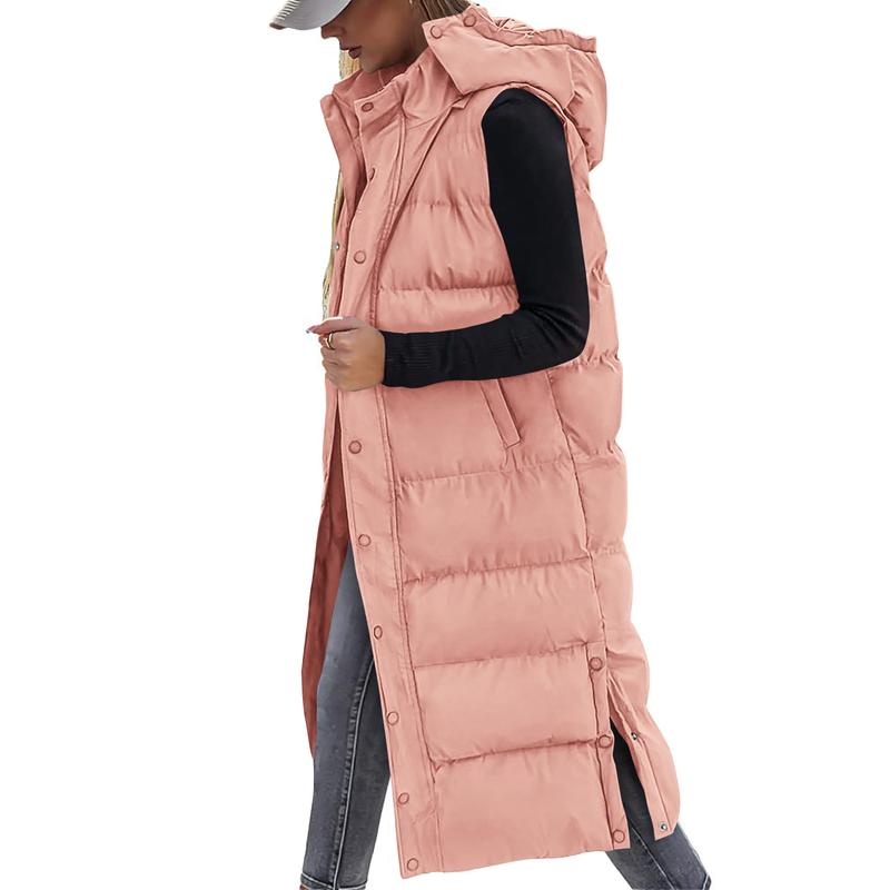 Gilet long matelassé pour femme avec capuche matelassée et fermeture boutonnée pour manteau d'hiver 2025 - Hauts, Vêtements pour femmes