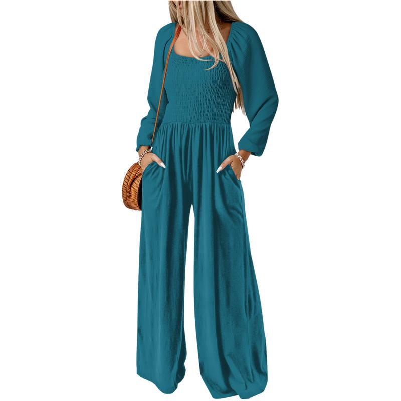 Salopette ample décontractée pour femme, combinaison une pièce à manches longues, jambes larges, pantalon long, barboteuse avec poches
