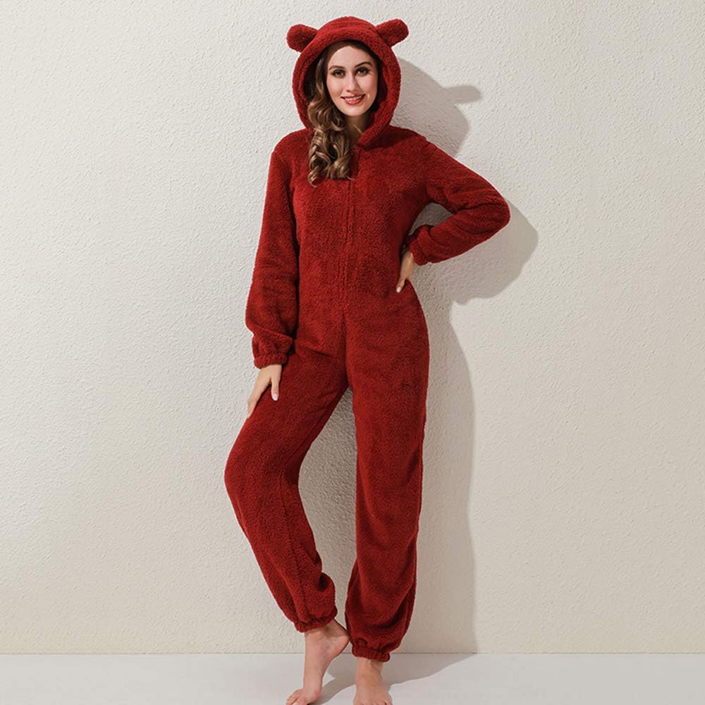 Combinaison Pyjama Polaire Femme Combinaison Polaire Chaude Combinaison Nuit Une Pièce Zippée à Capuche Vêtement de Détente