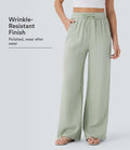 Casual High-Waisted Linen Trousers with Drawstring and Wide Pockets