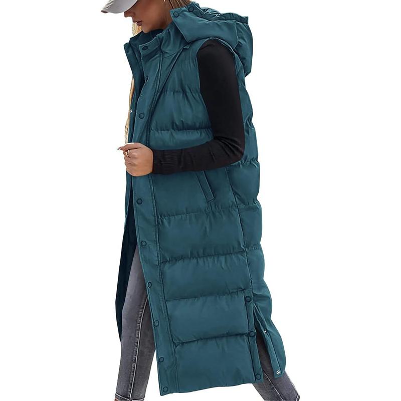 Gilet long matelassé pour femme avec capuche matelassée et fermeture boutonnée pour manteau d'hiver 2025 - Hauts, Vêtements pour femmes
