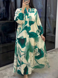 2026 New Floral Long Sleeve Dress, Versatile V-Neck Casual Maxi Dress, Loose Fit Elegant Style for Women