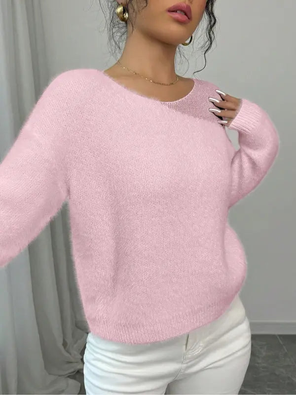 Pull uni pour femme, pull décontracté à manches longues pour l'automne et l'hiver, tricot confortable pour femme à porter au quotidien ou en soirée