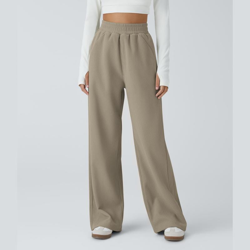 Pantalon décontracté en velours côtelé, coupe droite, taille haute, avec poches latérales