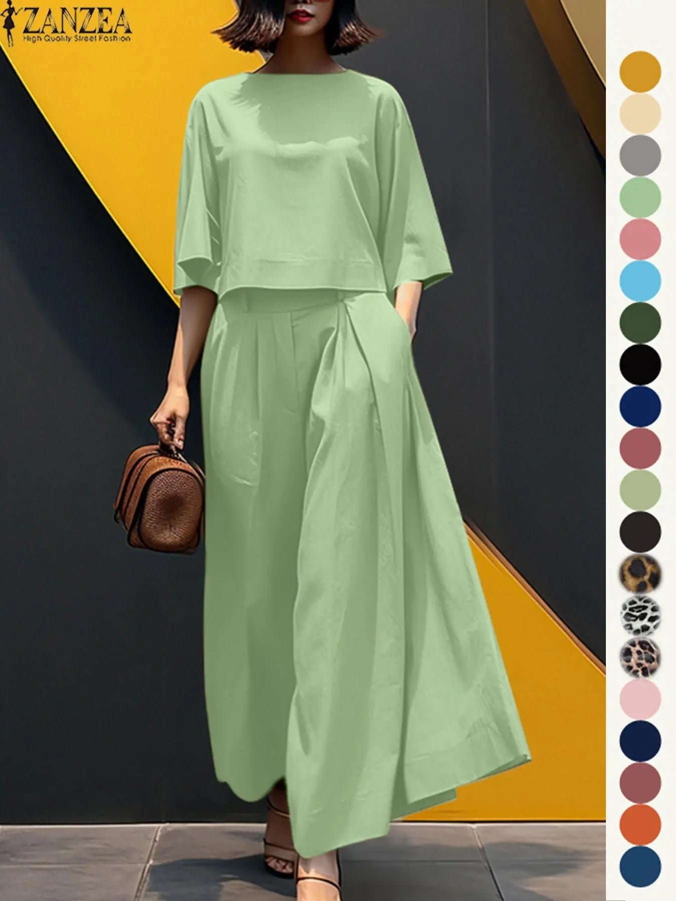 Ensemble deux pièces haut et pantalon large pour femme, haut et pantalon décontractés, mode minimaliste, confortables, à manches trois quarts, pour tous les jours en extérieur, vêtements pour femmes toutes saisons