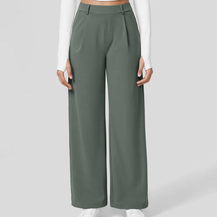 Pantalon de travail droit taille haute avec poches, Tenues d'affaires décontractées pour femmes, Vêtements de sport et de plein air pour femmes