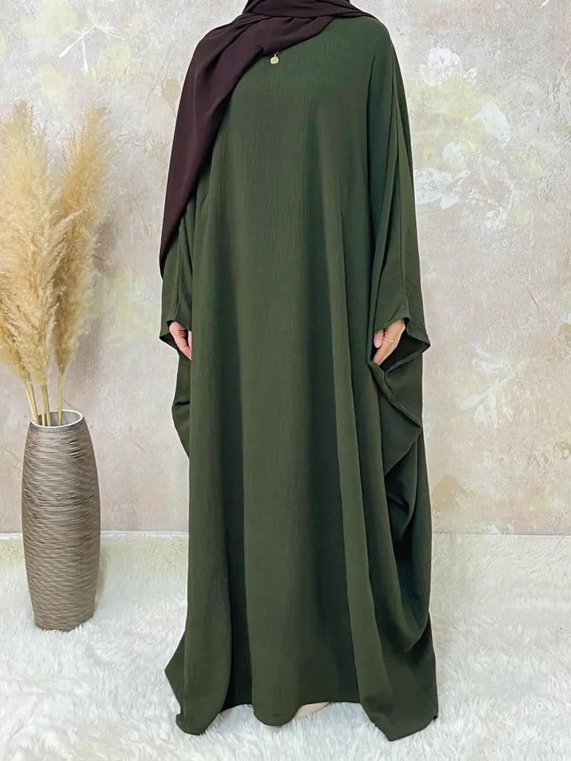 [Grandes Tailles] Abaya unie pour femmes, robe modeste à col rond et manches longues pour le quotidien, vêtements islamiques pour femmes pour toutes les saisons