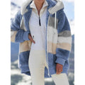 Women's Colorblock Drop Shoulder Hooded Polar Fleece Coat, Fashion Casual Long Sleeve Zip Up Warm Outerwear For Daily Outdoor Wear, Women's Clothing