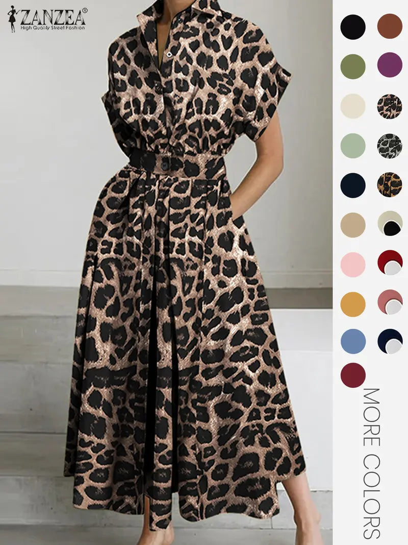 Robe unie à col pour femme, robe décontractée à manches courtes pour l'été, vêtements pour femmes pour le quotidien