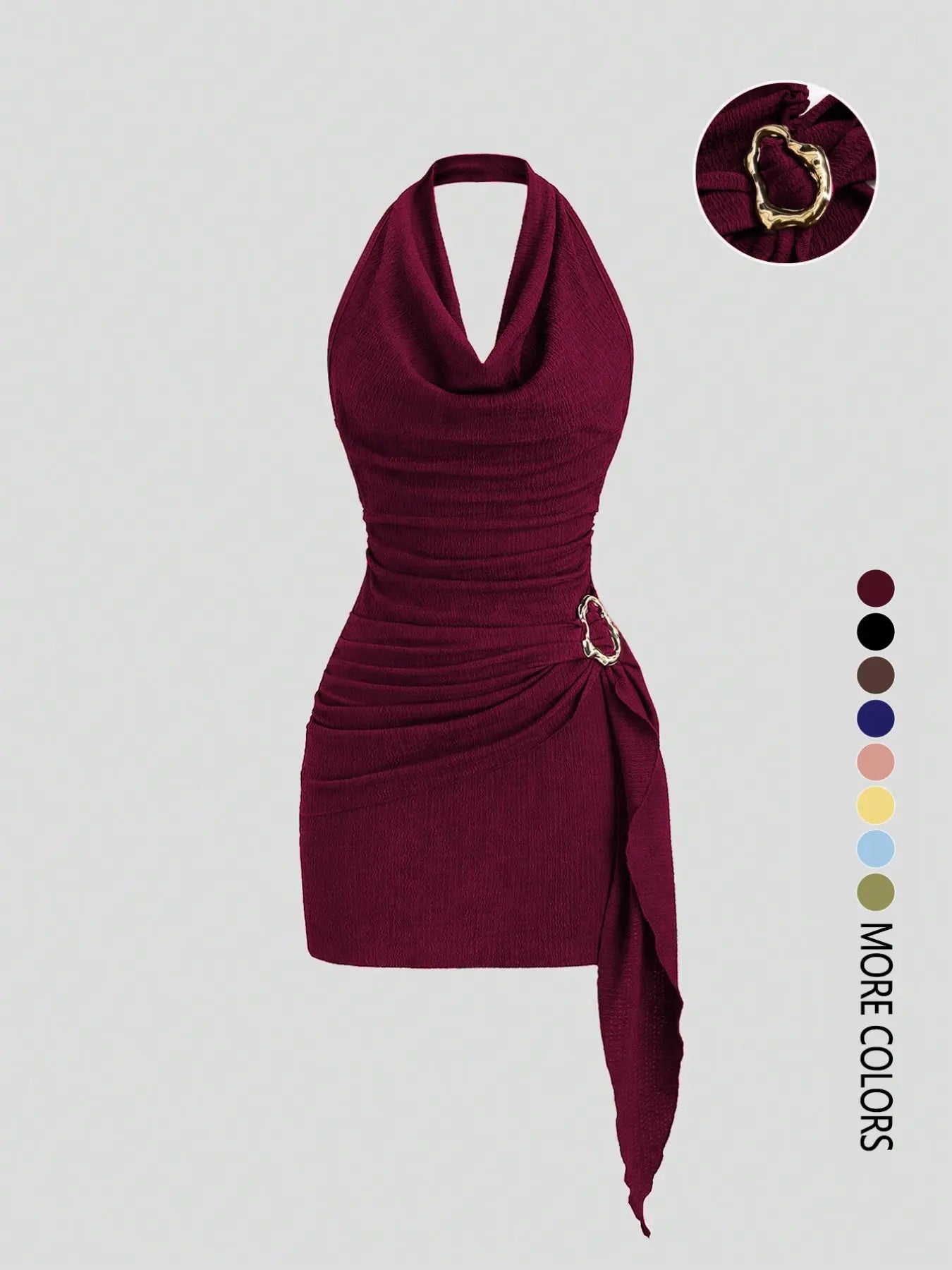 Robe Halter plissée unie pour femme