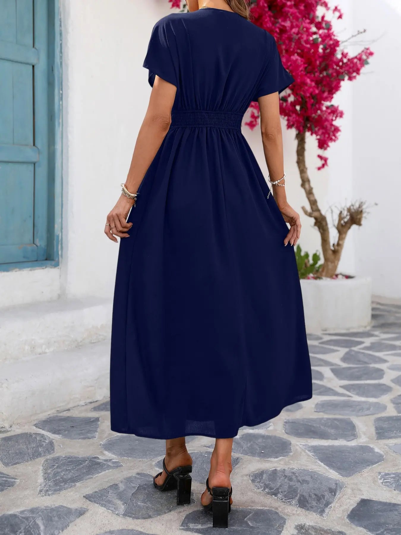 Robe boutonnée unie à manches courtes pour femme, pièce élégante, robe chic pour fête, vacances, invitée de mariage, vêtements d'été pour femme