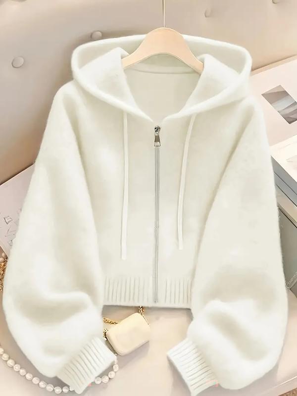Haut ample à capuche et manches longues en tricot avec cardigan zippé, doux et confortable, design unique, idéal pour l'automne et l'hiver, Vêtements pour femmes