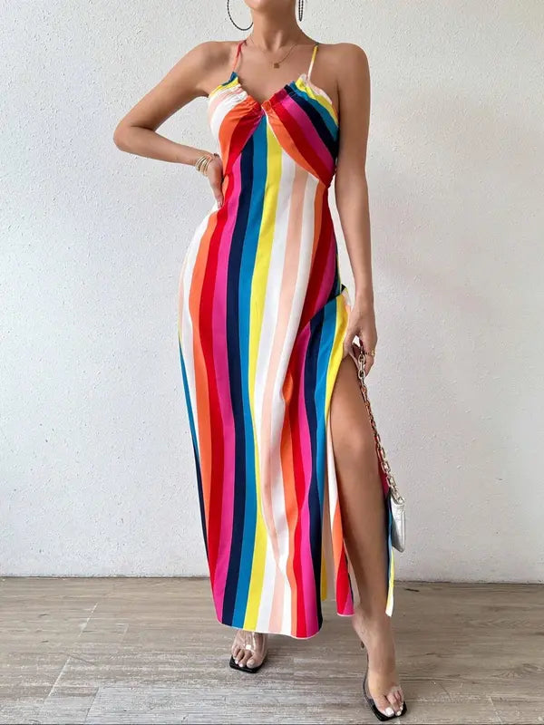 Robe caraco dos nu à imprimé ethnique pour femme