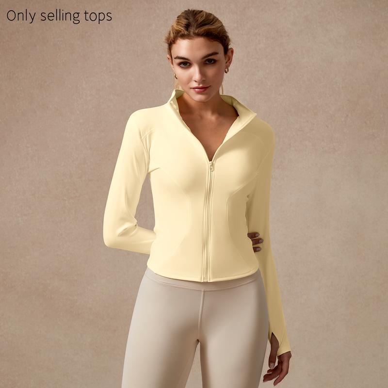 Veste de sport zippée à manches longues pour femme, coupe ajustée, tissu extensible à séchage rapide avec trous pour les pouces, pour la course, le yoga, la gym, tenues d'entraînement, vêtements de sport.