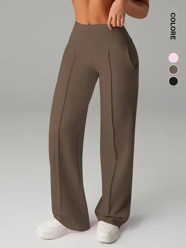 Pantalon de jogging taille haute avec poches latérales pour femme, décontracté, sportif, pour le yoga, coupe ample, taille élastique, leggings longs toutes saisons