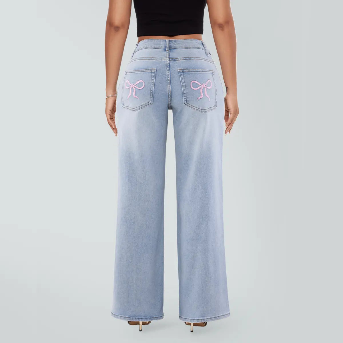 Magic SHAPUM Jean BBL pour femme taille mi-basse, jambe large, coupe ample, confortable, en denim extensible, pantalon noir B en denim extensible, legging ample