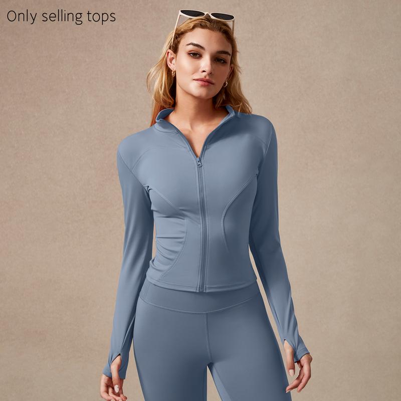 Veste de sport zippée à manches longues pour femme, coupe ajustée, tissu extensible à séchage rapide avec trous pour les pouces, pour la course, le yoga, la gym, tenues d'entraînement, vêtements de sport.