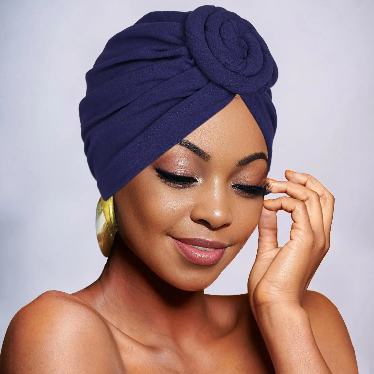 Chapeau turban élégant de couleur unie avec fleur pour femme, foulard décontracté et tendance, accessoires de mode pour un usage quotidien