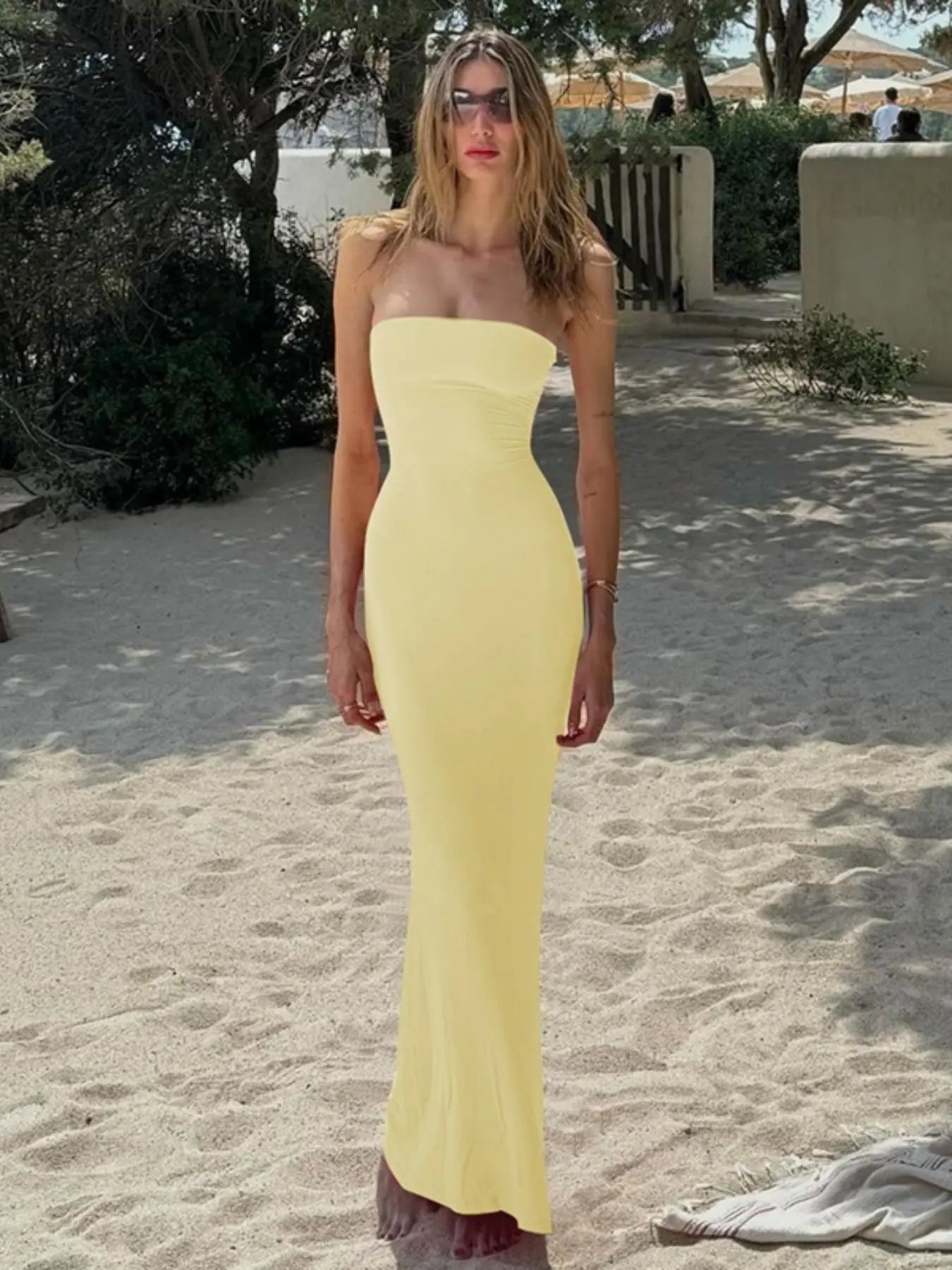 Robe Longue Bodycon Unie pour Femme, Dos Nu, Lacets à Nouer, Élégante, Tube, pour Soirée, Club, Rendez-vous Galant, Robe d'Été pour Femmes, Robe de Bal sans Bretelles