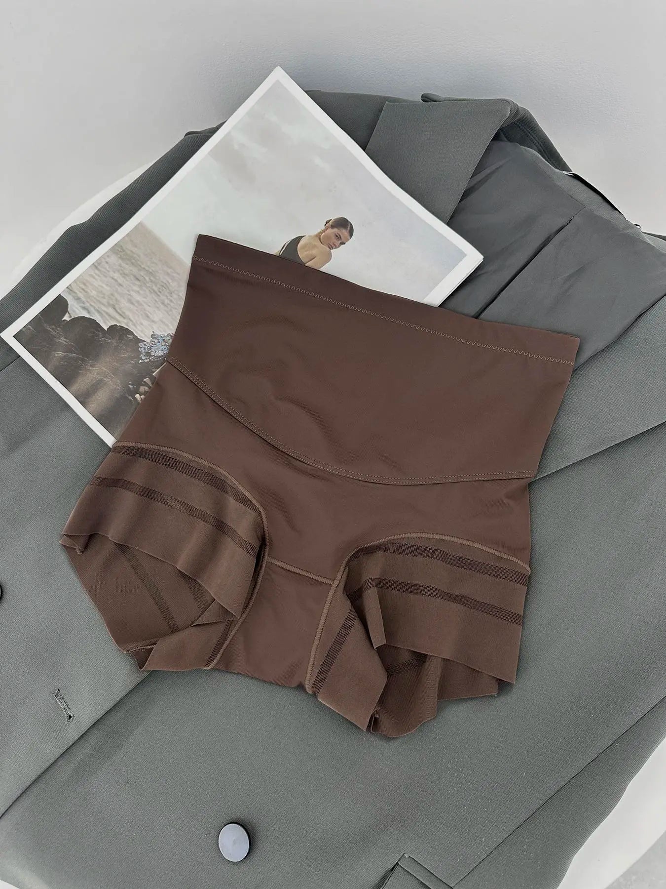 Culotte gainante taille haute pour femme, sous-vêtement amincissant superposé, motif résille rayé, respirant, anti-transpiration, grande taille, toutes saisons