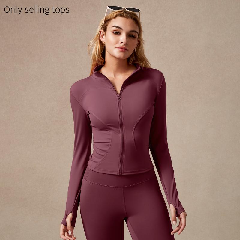 Veste de sport zippée à manches longues pour femme, coupe ajustée, tissu extensible à séchage rapide avec trous pour les pouces, pour la course, le yoga, la gym, tenues d'entraînement, vêtements de sport.