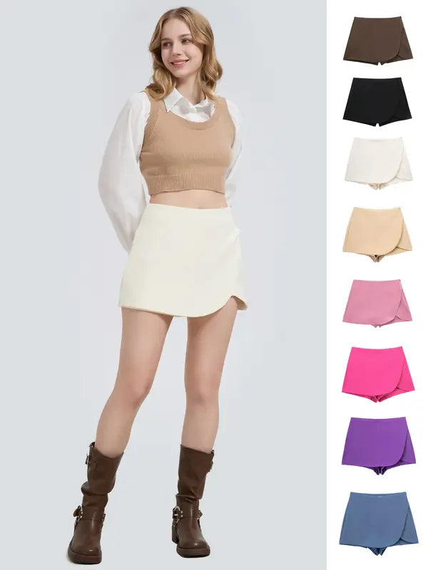 Jupe-short décontractée pour femmes, taille haute avec fermeture éclair latérale, confortable et élégante, parfaite pour le quotidien, mode féminine