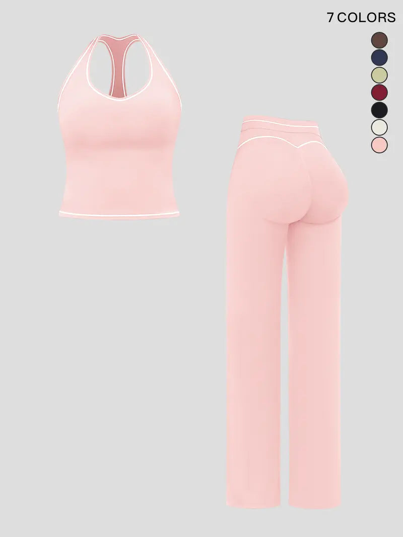 Ensemble de yoga pour femme avec doubles bretelles, tenue de sport de luxe pour la course et l'exercice, tissu polaire colorblock.