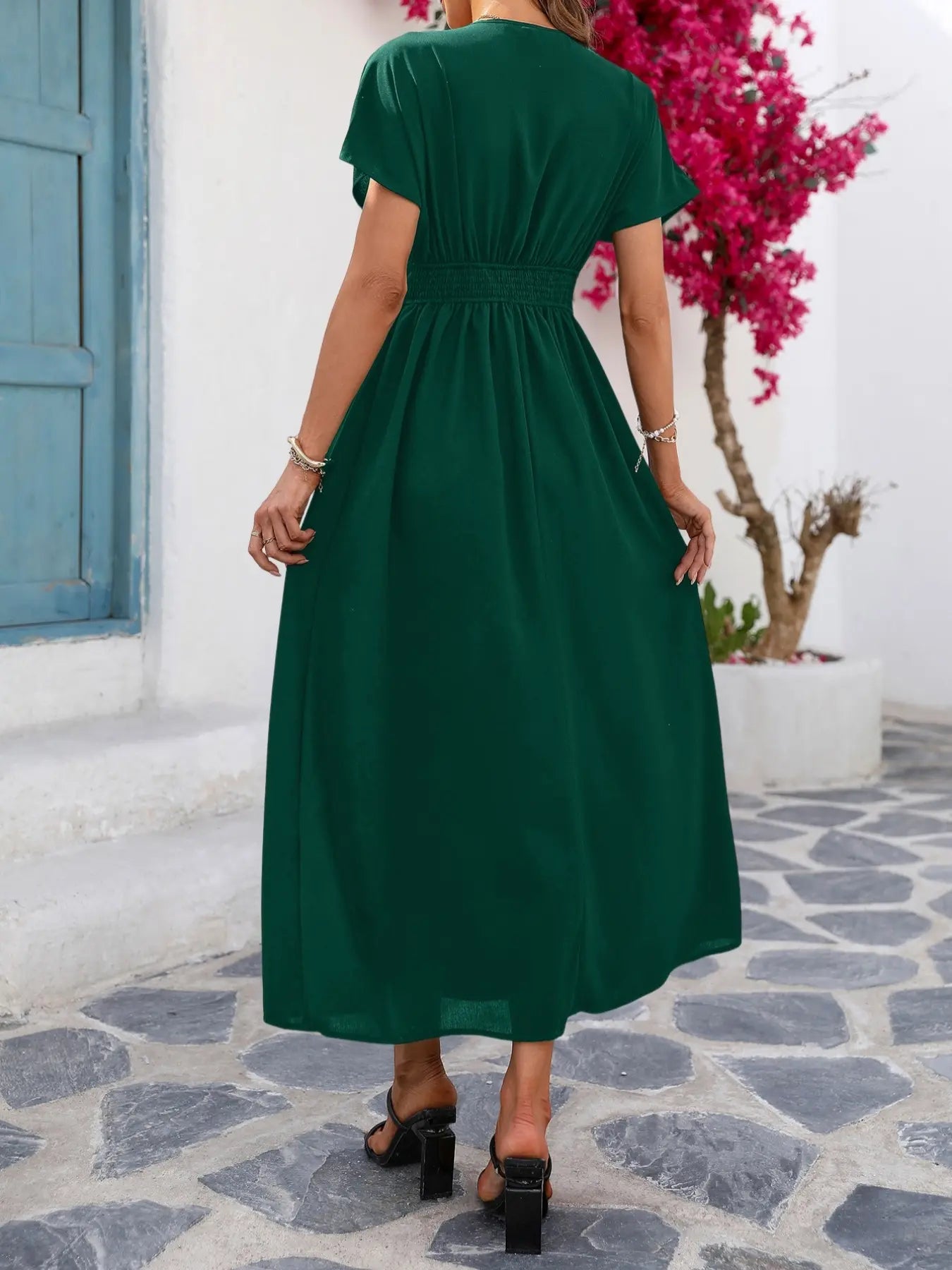 Robe boutonnée unie à manches courtes pour femme, pièce élégante, robe chic pour fête, vacances, invitée de mariage, vêtements d'été pour femme