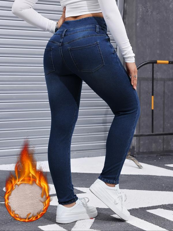 Jean en denim épais doublé polaire pour femme, haute élasticité, mode automne-hiver, jean amincissant confortable, style élégant