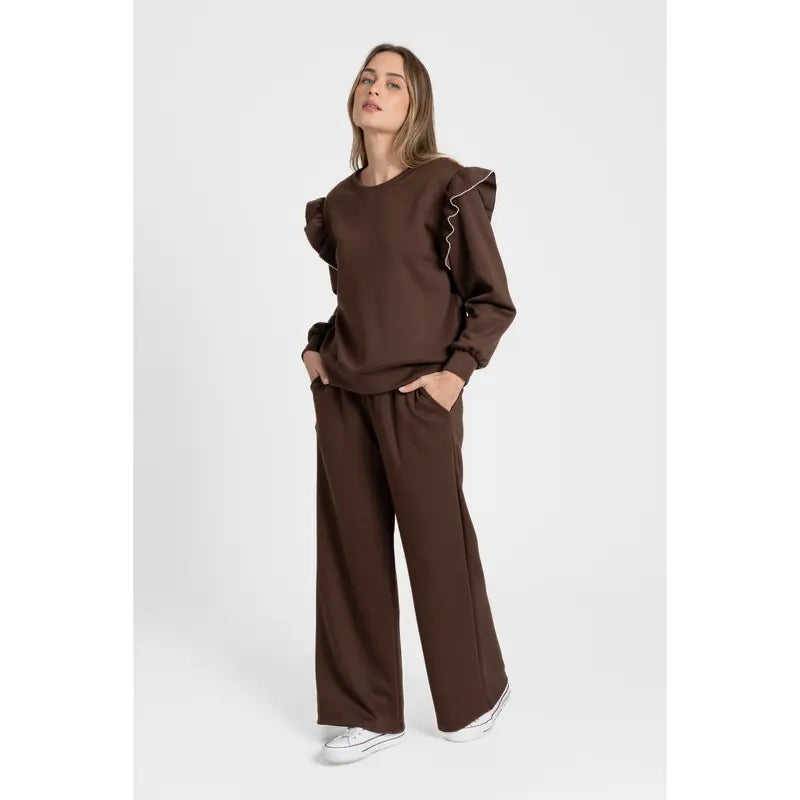 Survêtement femme avec haut et pantalon à volants