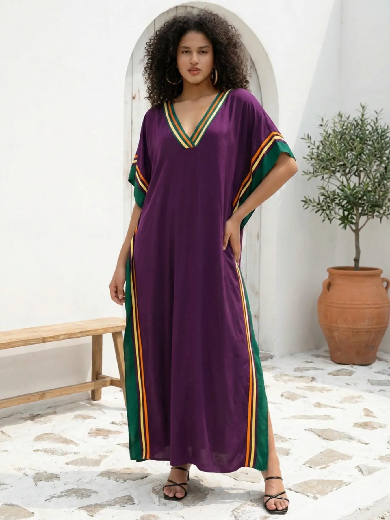 Robe longue décontractée pour femme Kaftan Oversize Chic Bohème Robe de maison Vêtements de plage Maillot de bain Cache-maillot Vêtement d'intérieur Bohème Été Vacances
