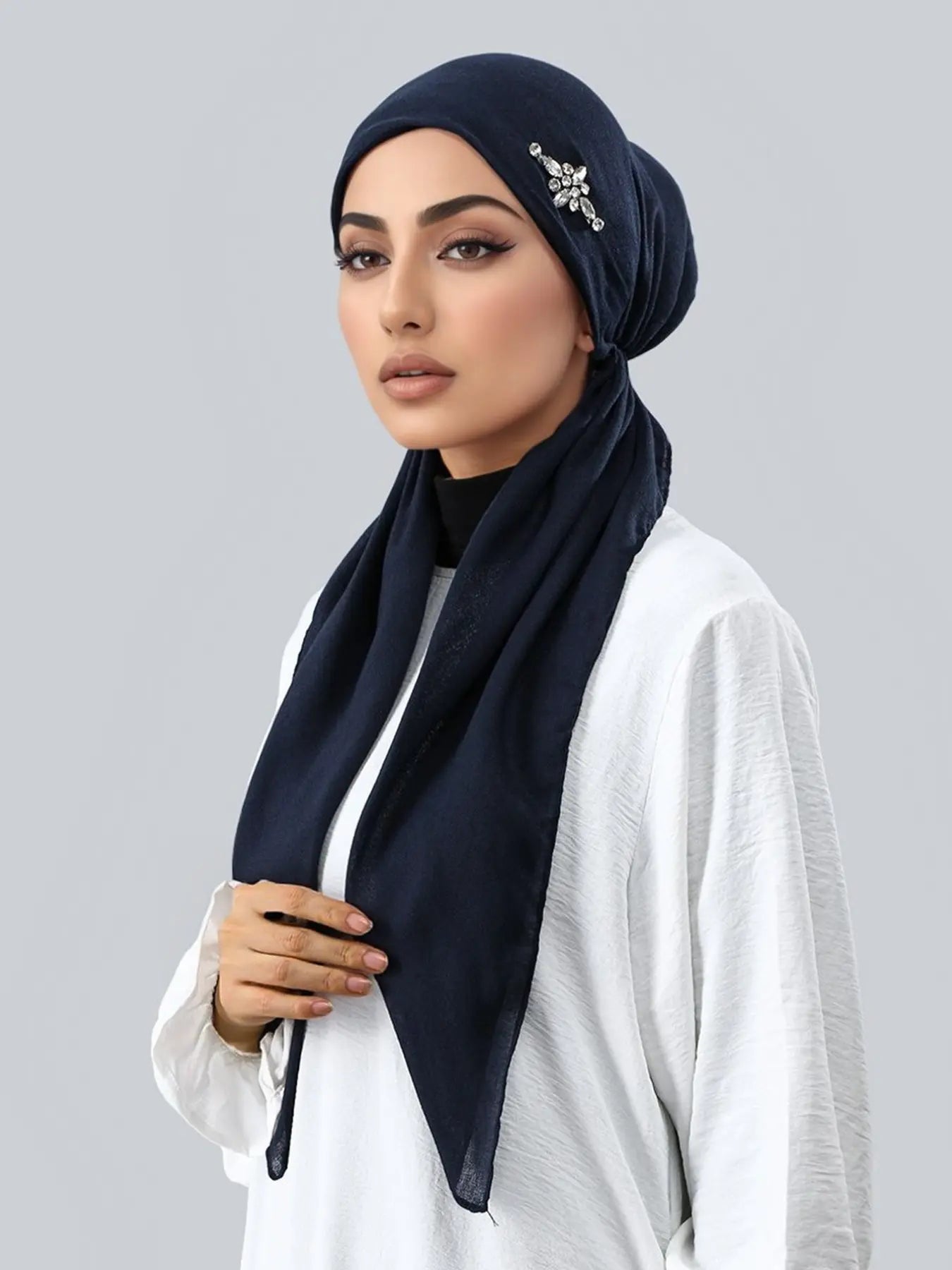 Hijab simple et polyvalent pour femmes, extensible, orné de bijoux, respirant, anti-transpiration, en jersey, protection solaire