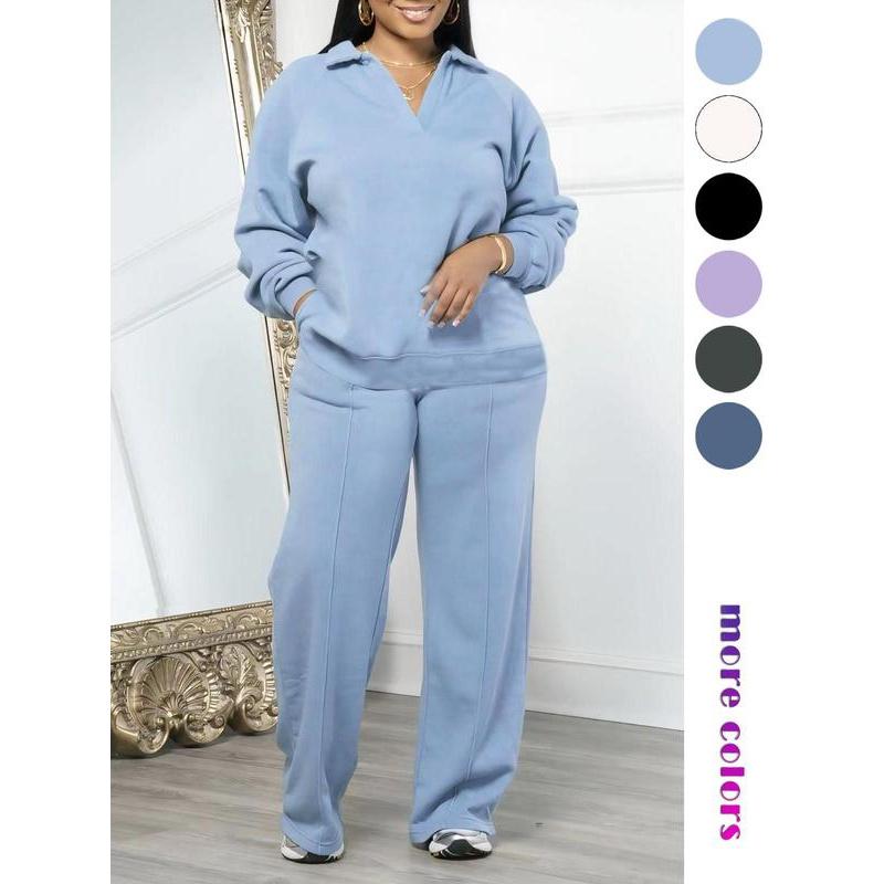 Ensemble de survêtement uni à manches longues et pantalon taille coulissée pour femme, tenue deux pièces décontractée et confortable pour le quotidien et l'extérieur, vêtements pour femme pour toutes les saisons