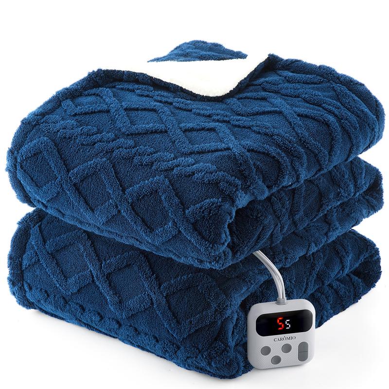 Couverture chauffante – Plaid chauffant électrique en Sherpa épais et touffeté avec 10 niveaux de chauffage et 10 réglages de temps, couverture chauffante lavable en machine et certifiée ETL pour un chauffage rapide, 50