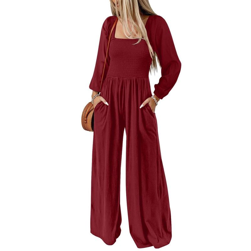 Salopette ample décontractée pour femme, combinaison une pièce à manches longues, jambes larges, pantalon long, barboteuse avec poches