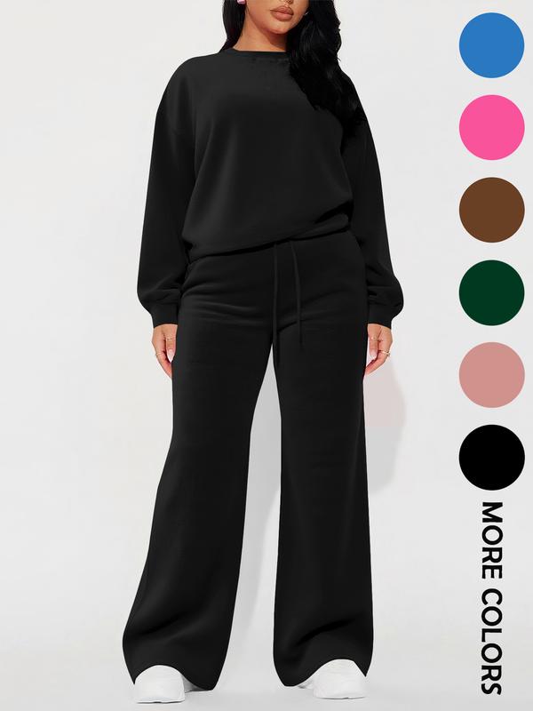 Ensemble femme haut à manches longues décontracté et pantalon droit taille haute, automne-hiver, vêtements confortables et élégants, prêt-à-porter féminin