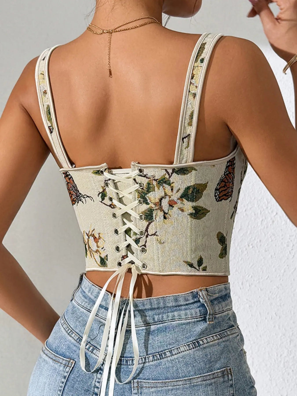 Women's Floral Print Adjustable Lace Up Corset Structure Shapewear Tank Top, Fashionable Bow Decor Shapewear Top for Daily Wear, Tummy Control Shaper for Women