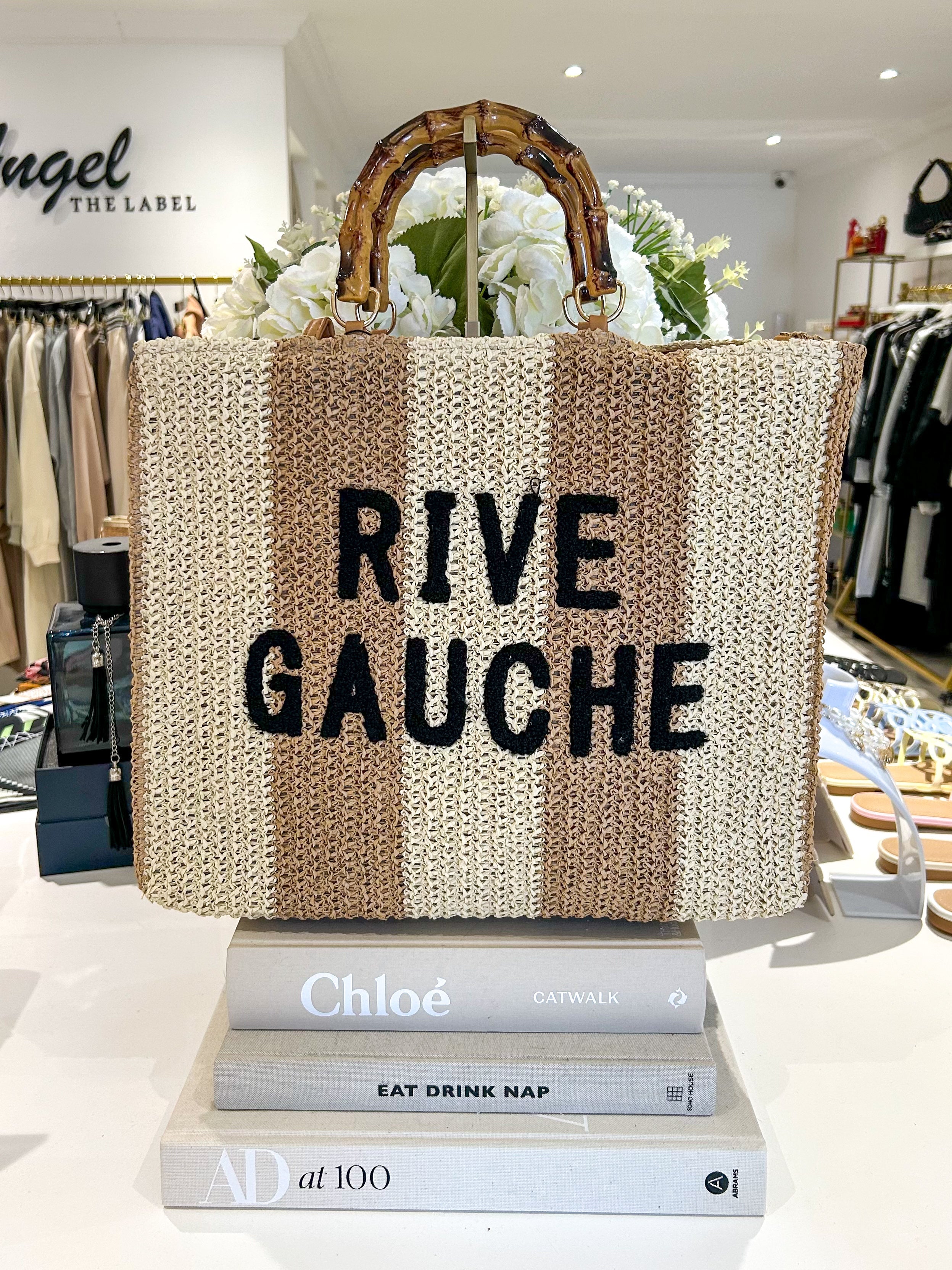 Rive Gauche Striped Bamboo Handle Bag (3 Colours)